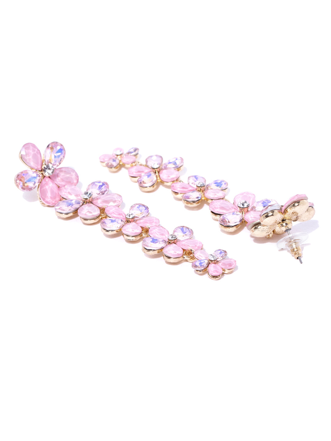 YouBella Pink Gold-Plated Floral Stone-Studded Drop Earrings