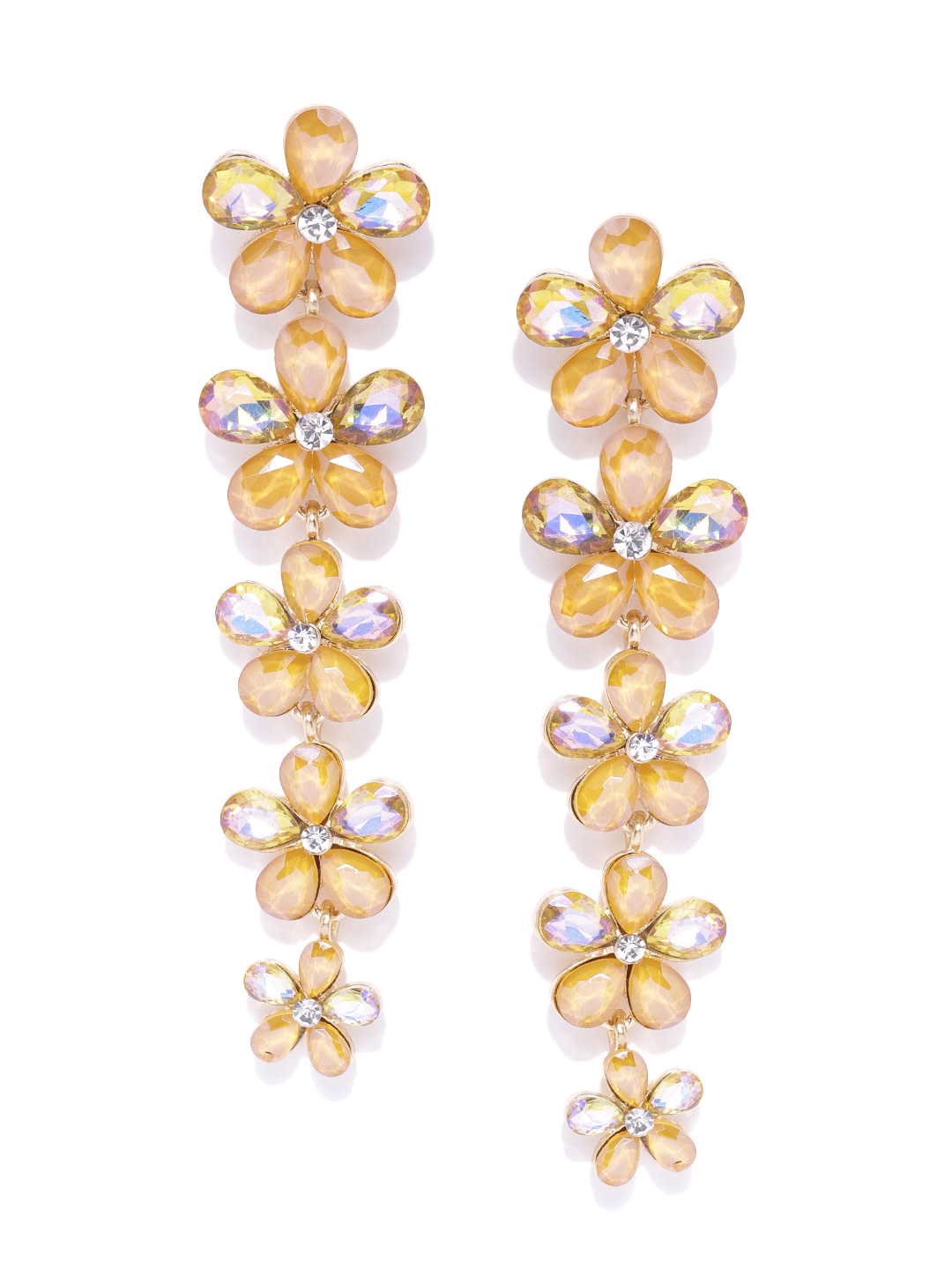 YouBella Yellow Gold-Plated Floral Stone-Studded Drop Earrings