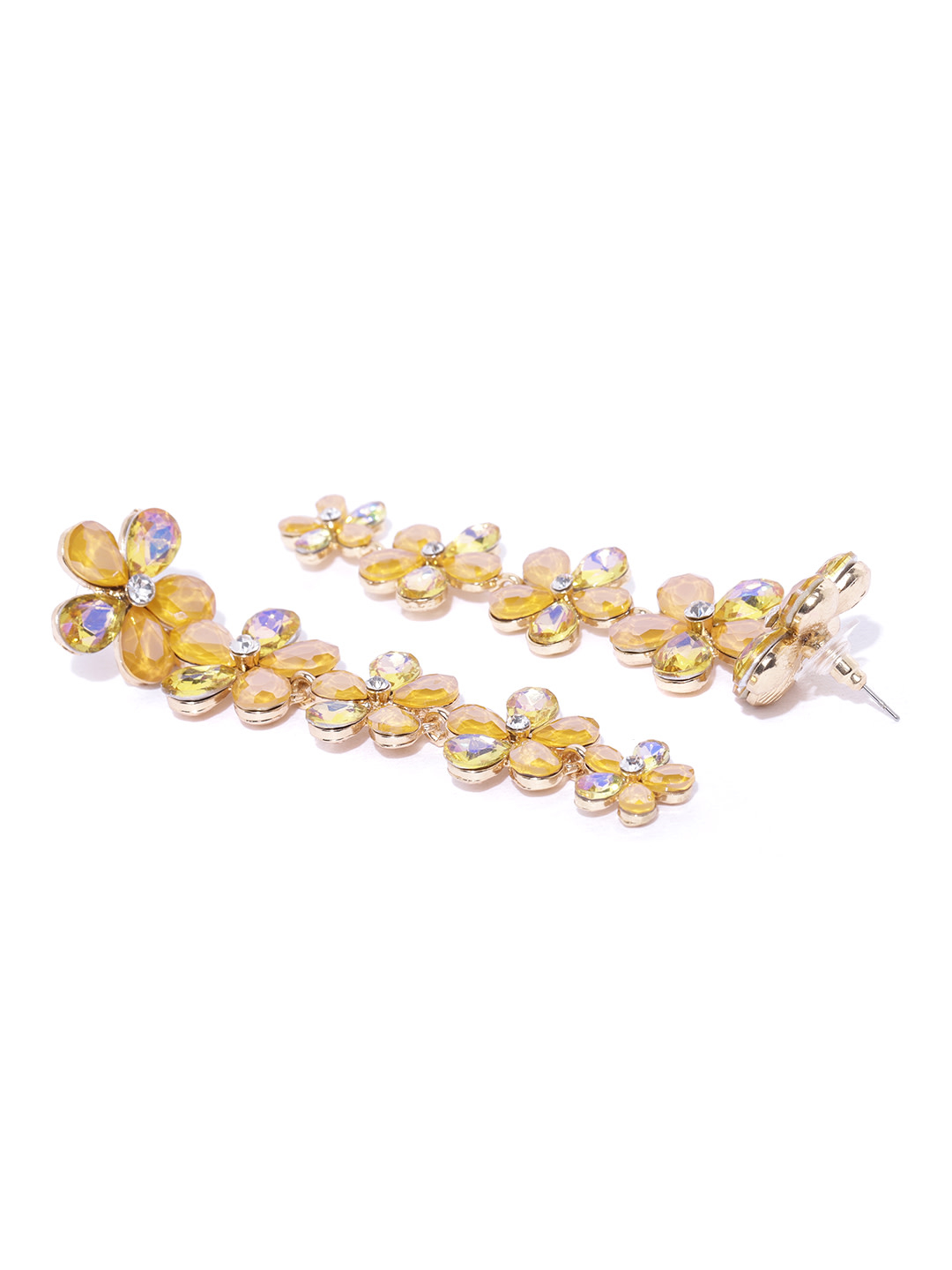 YouBella Yellow Gold-Plated Floral Stone-Studded Drop Earrings