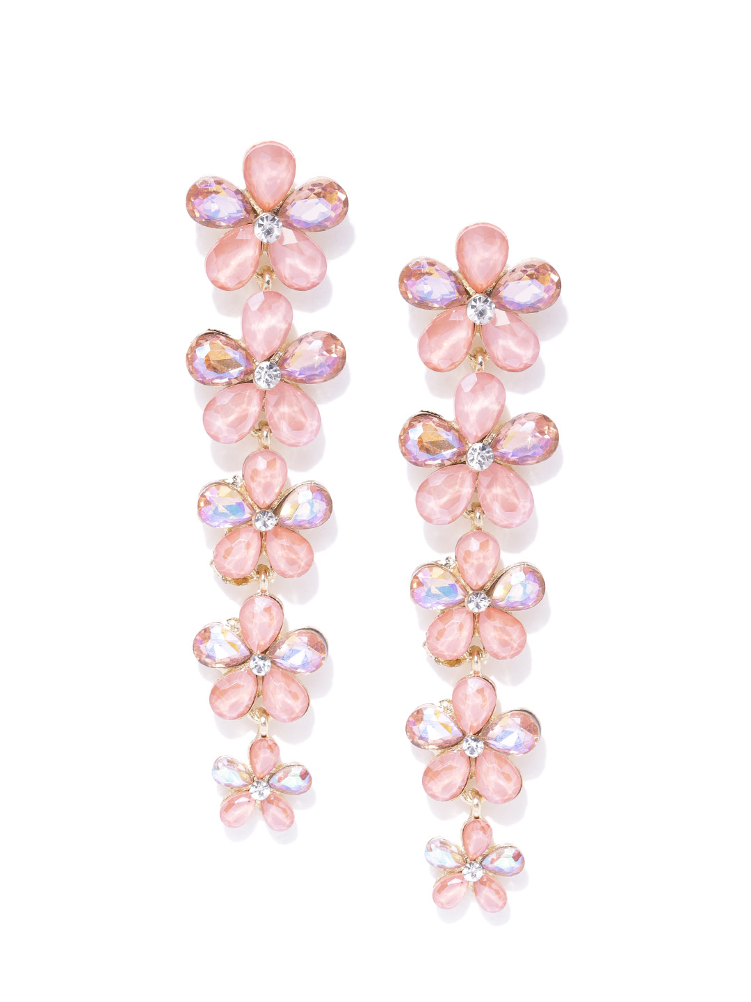 YouBella Peach-Coloured Gold-Plated Stone-Studded Floral Drop Earrings