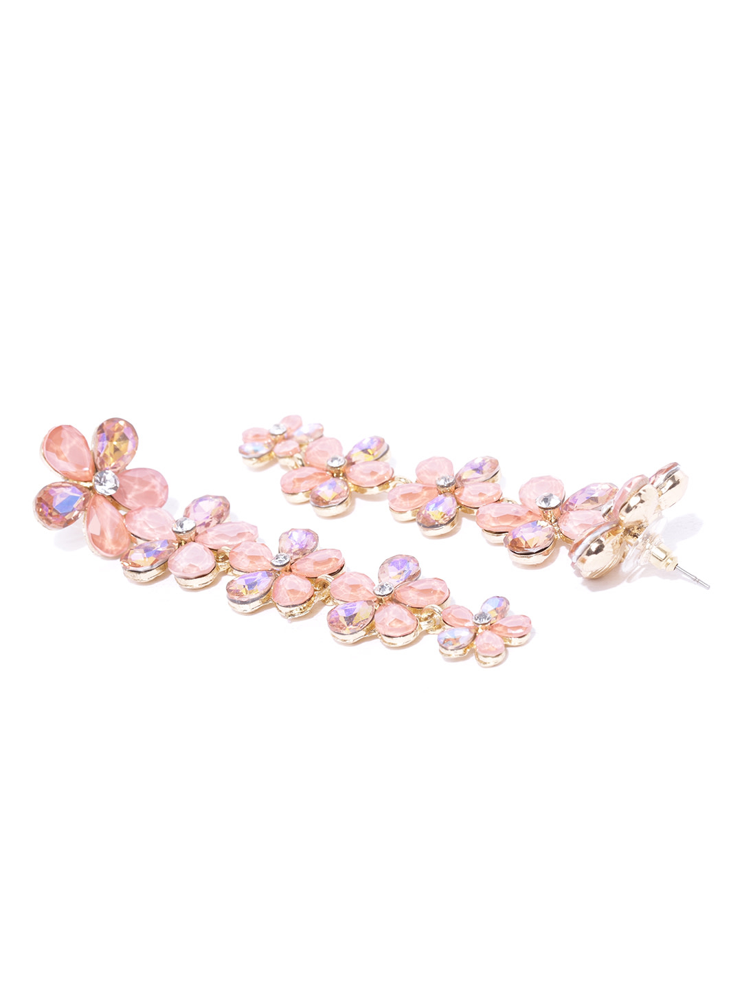 YouBella Peach-Coloured Gold-Plated Stone-Studded Floral Drop Earrings