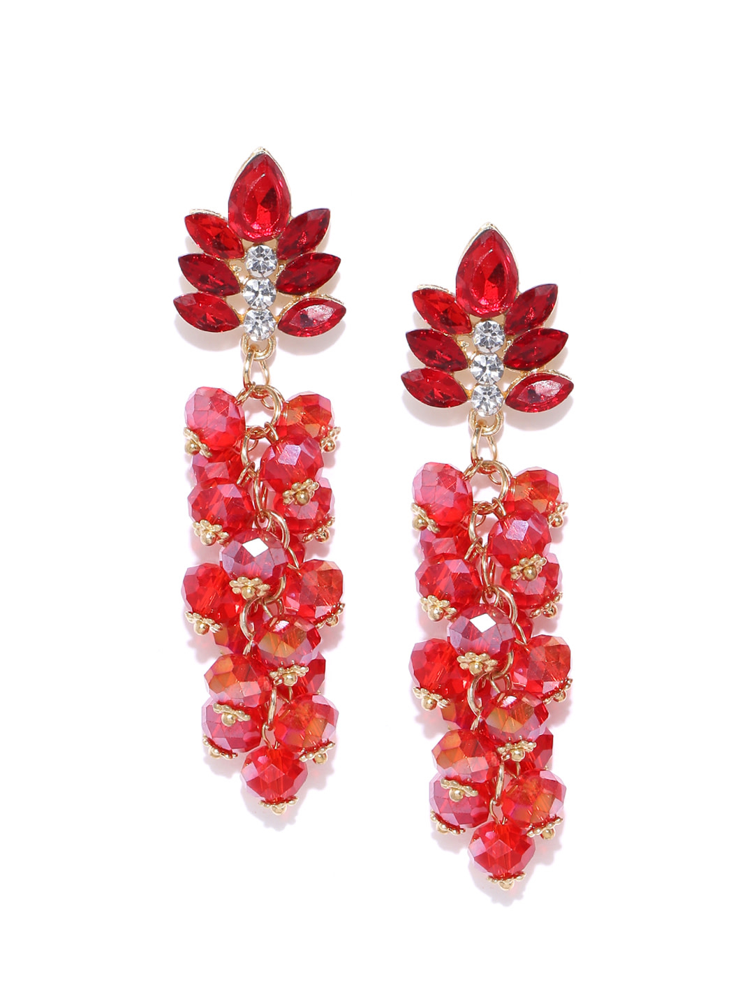 YouBella Red  Gold-Toned Contemporary Stone-Studded Drop Earrings