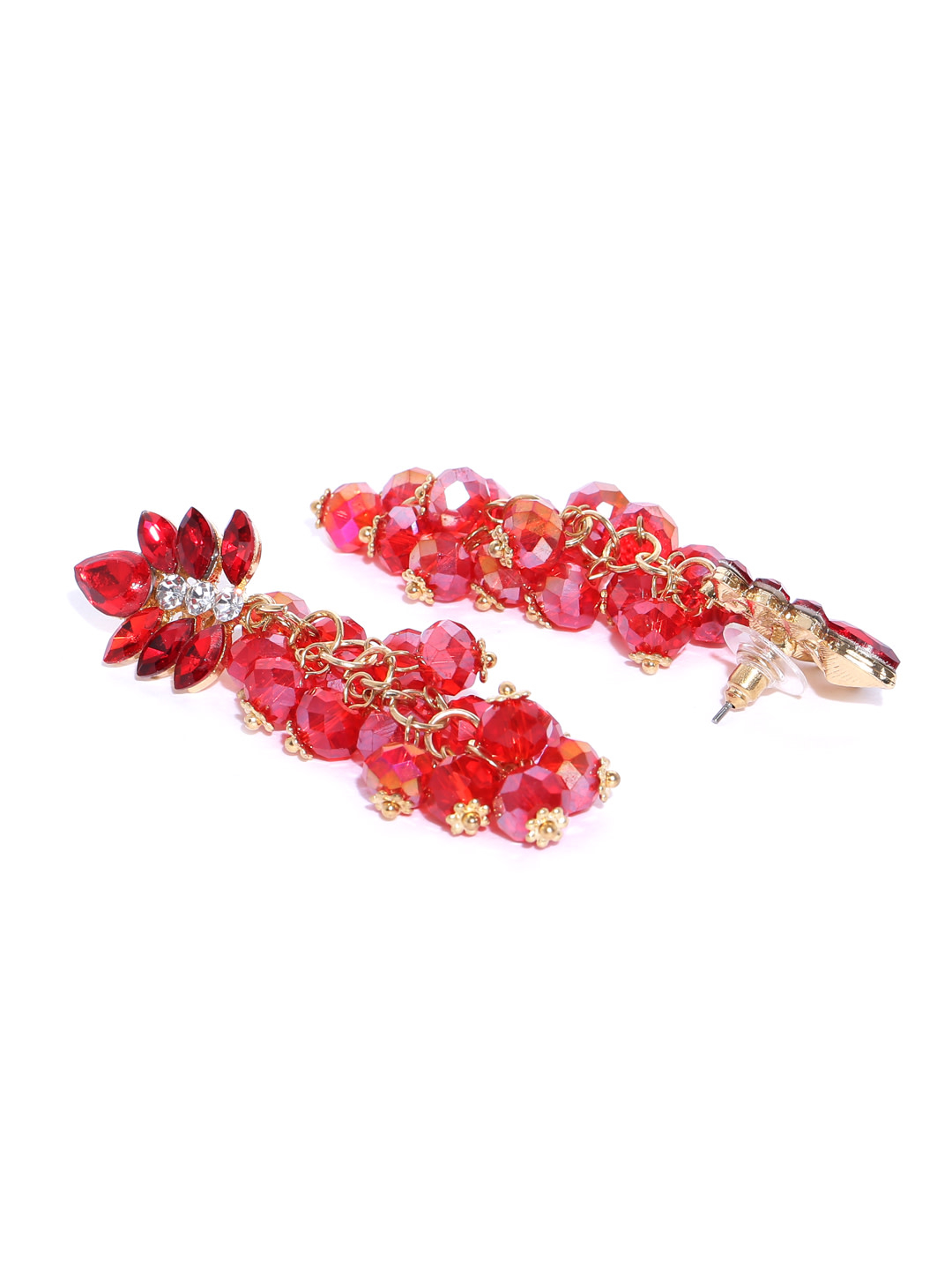 YouBella Red  Gold-Toned Contemporary Stone-Studded Drop Earrings