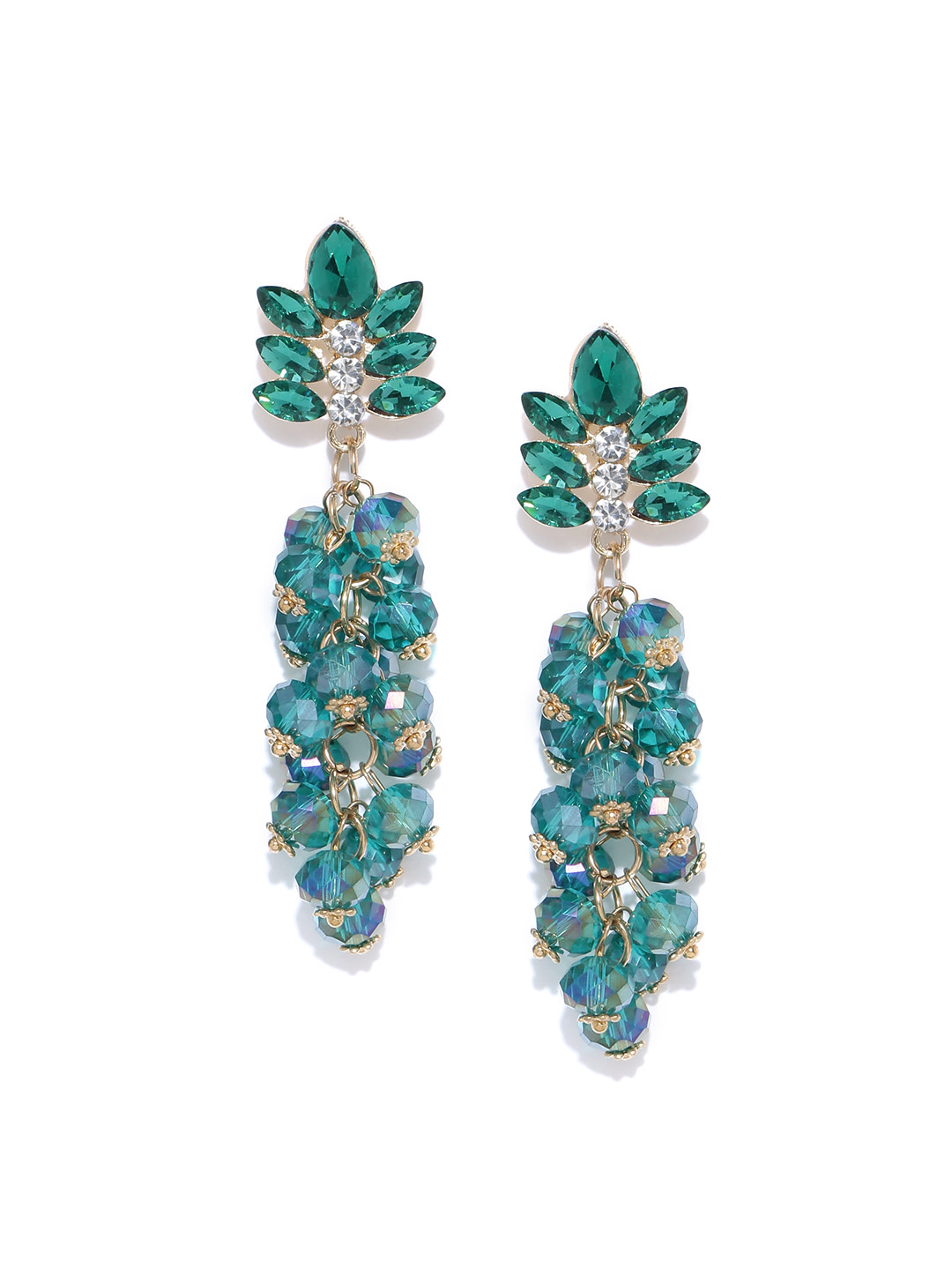 YouBella Green  Gold-Toned Contemporary Stone-Studded Drop Earrings