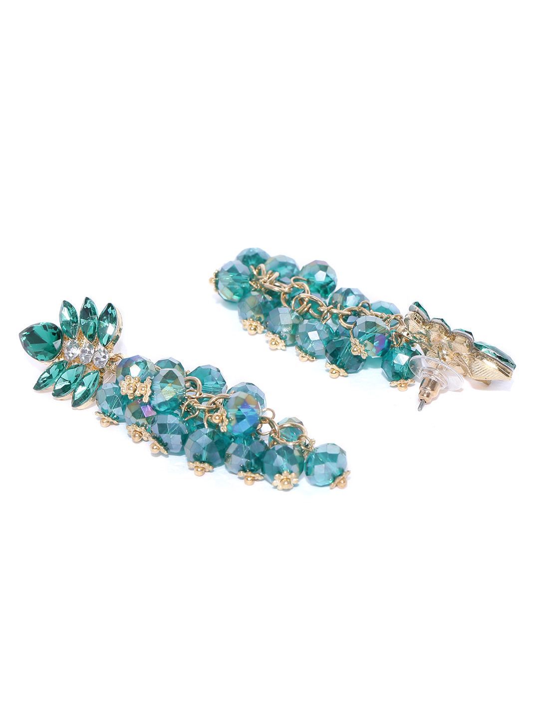 YouBella Green  Gold-Toned Contemporary Stone-Studded Drop Earrings