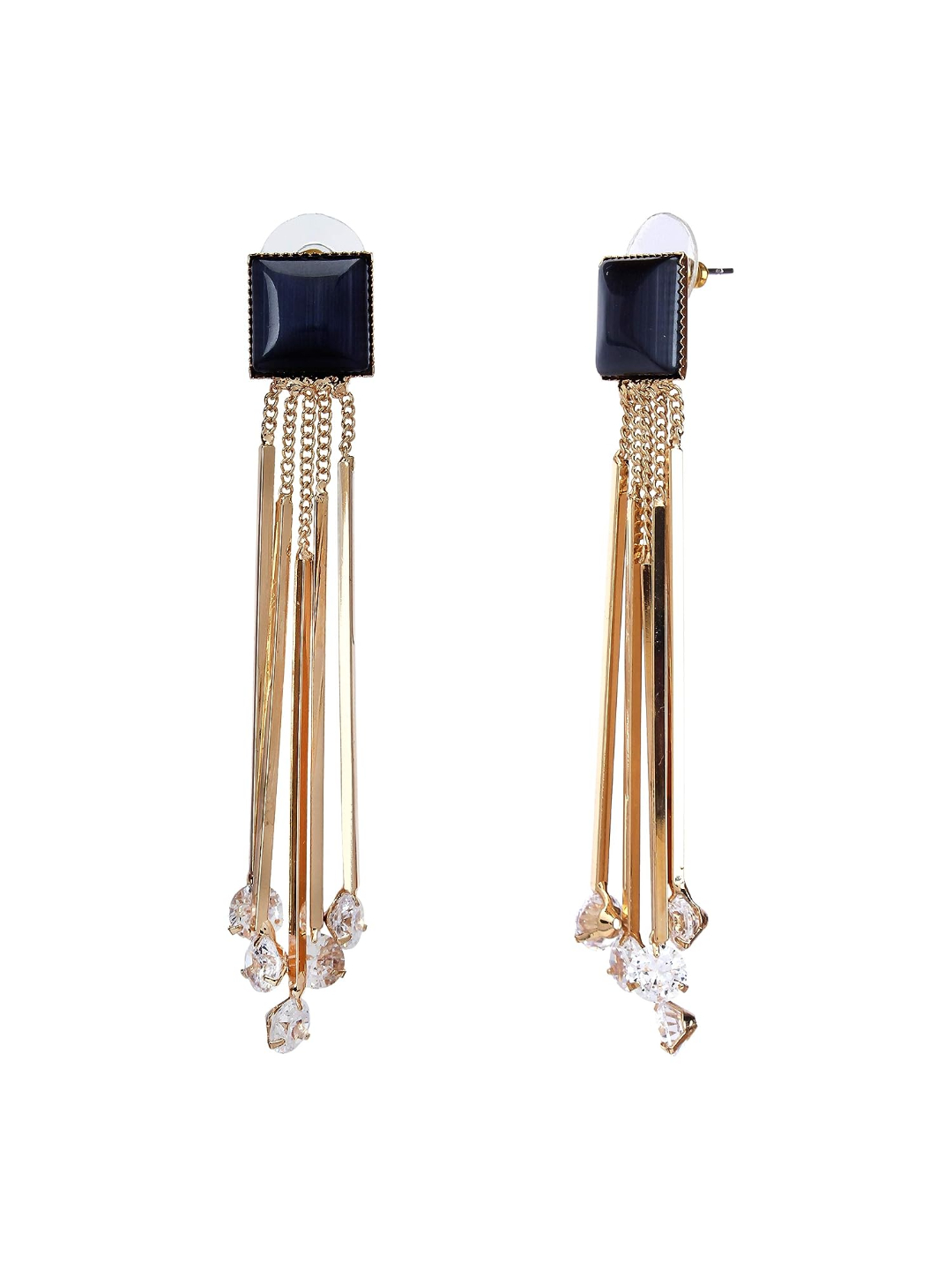 YouBella Jewellery Crystal Gold Plated Dangler Earrings for Girls and Women (Black)