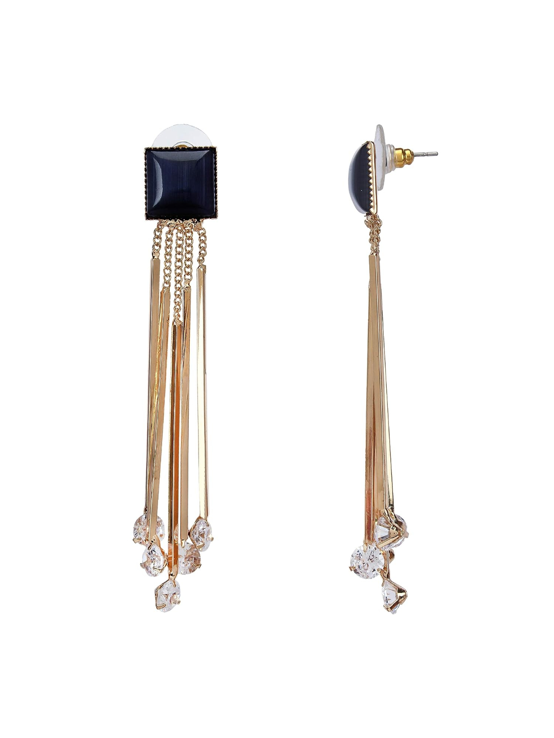 YouBella Jewellery Crystal Gold Plated Dangler Earrings for Girls and Women (Black)