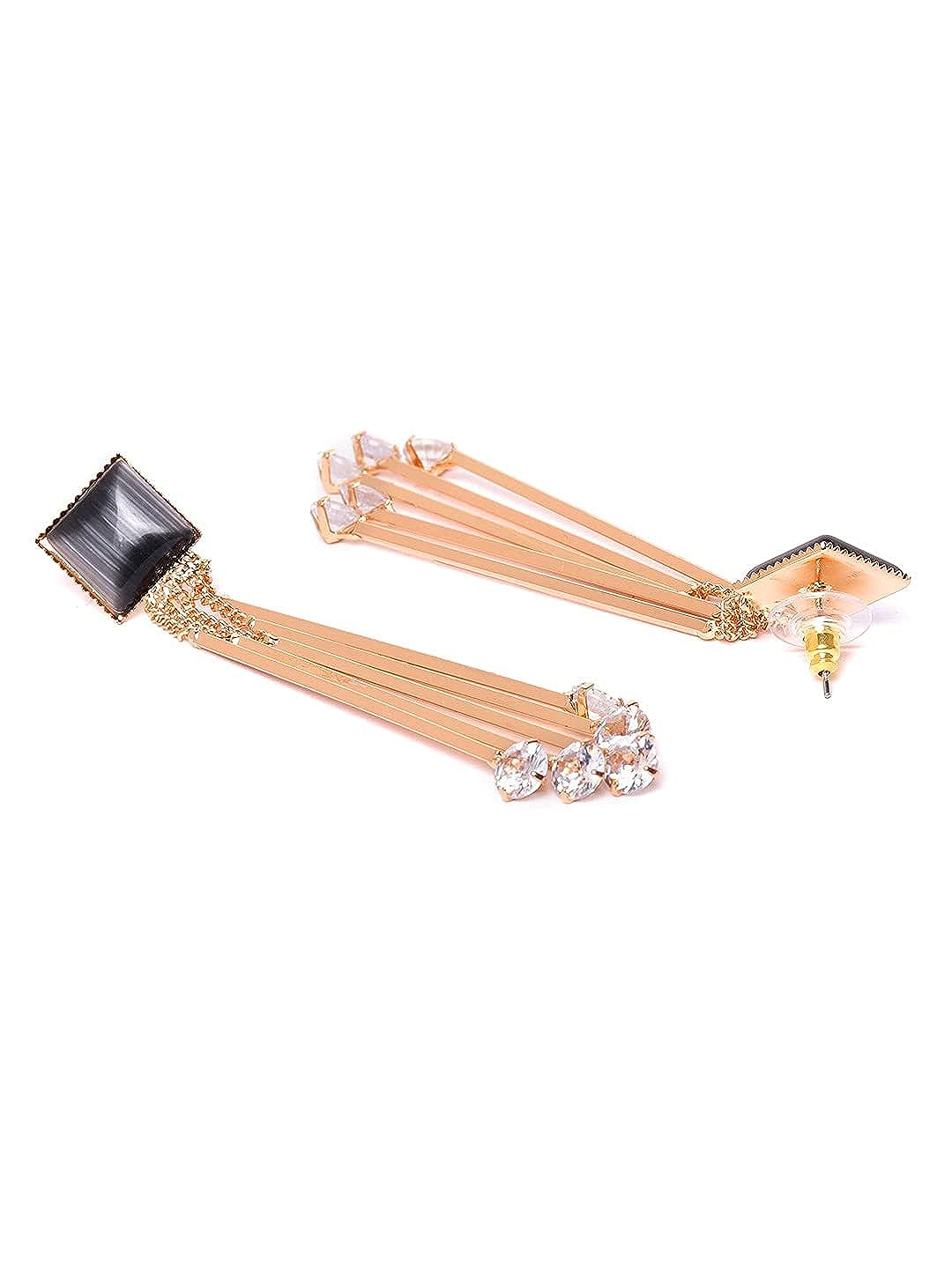 YouBella Jewellery Crystal Gold Plated Dangler Earrings for Girls and Women (Black)