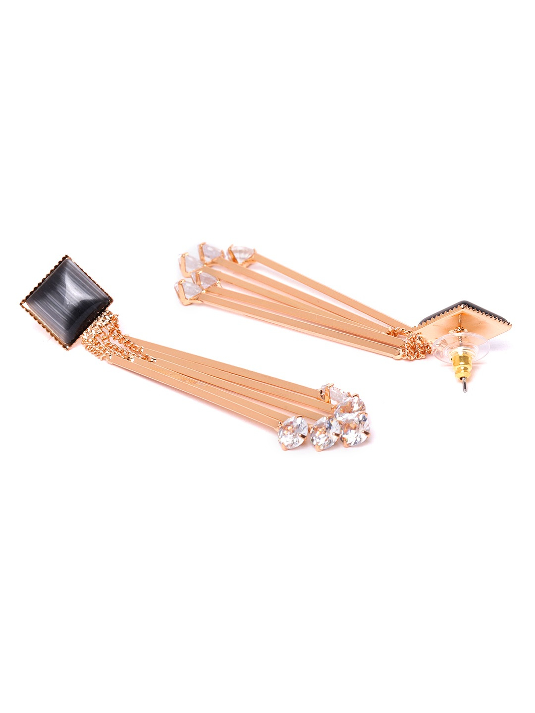 YouBella Black Gold-Plated Stone-Studded Contemporary Drop Earrings