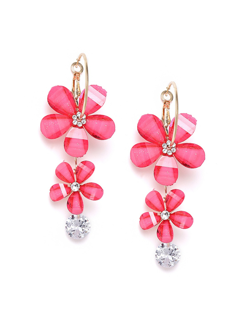 YouBella Pink Gold-Plated Stone-Studded Floral Shaped Drop Earrings