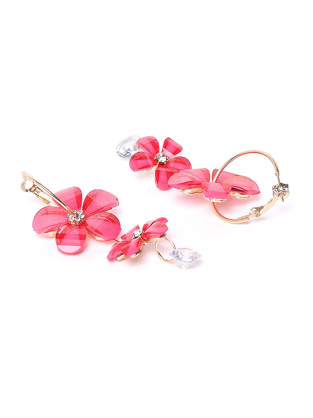 YouBella Pink Gold-Plated Stone-Studded Floral Shaped Drop Earrings