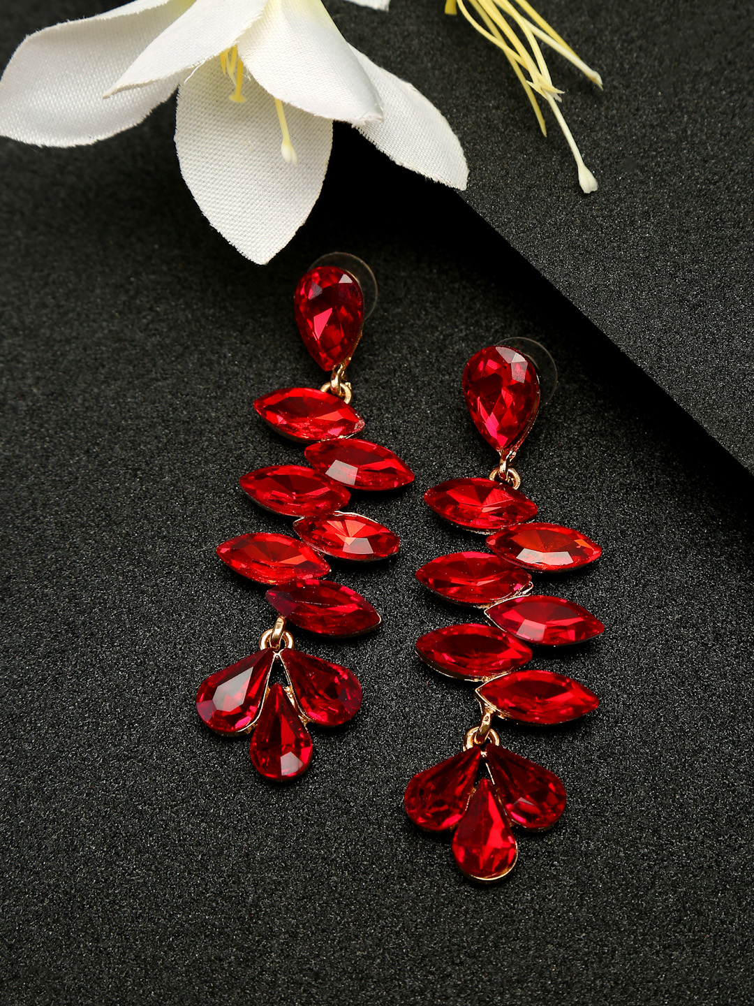 YouBella Jewellery Earings Crystal Drop Earrings for Girls and Women (Red)