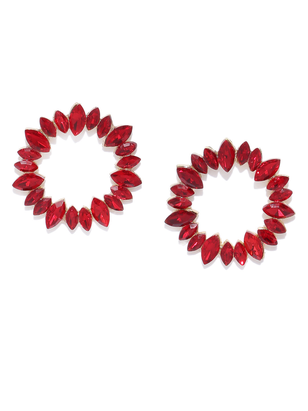 YouBella Red  Gold-Toned Stone-Studded Circular Drop Earrings