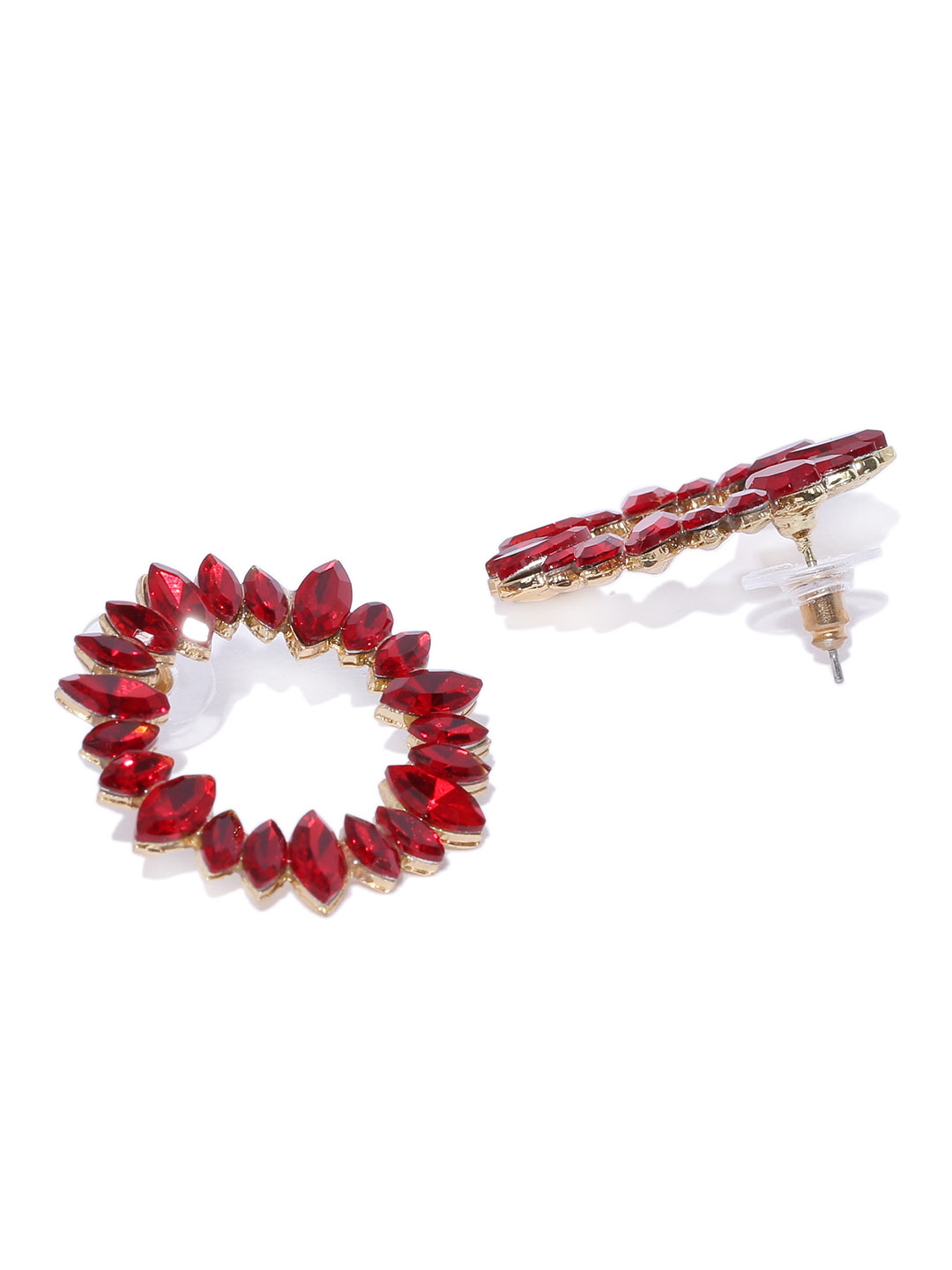 YouBella Red  Gold-Toned Stone-Studded Circular Drop Earrings
