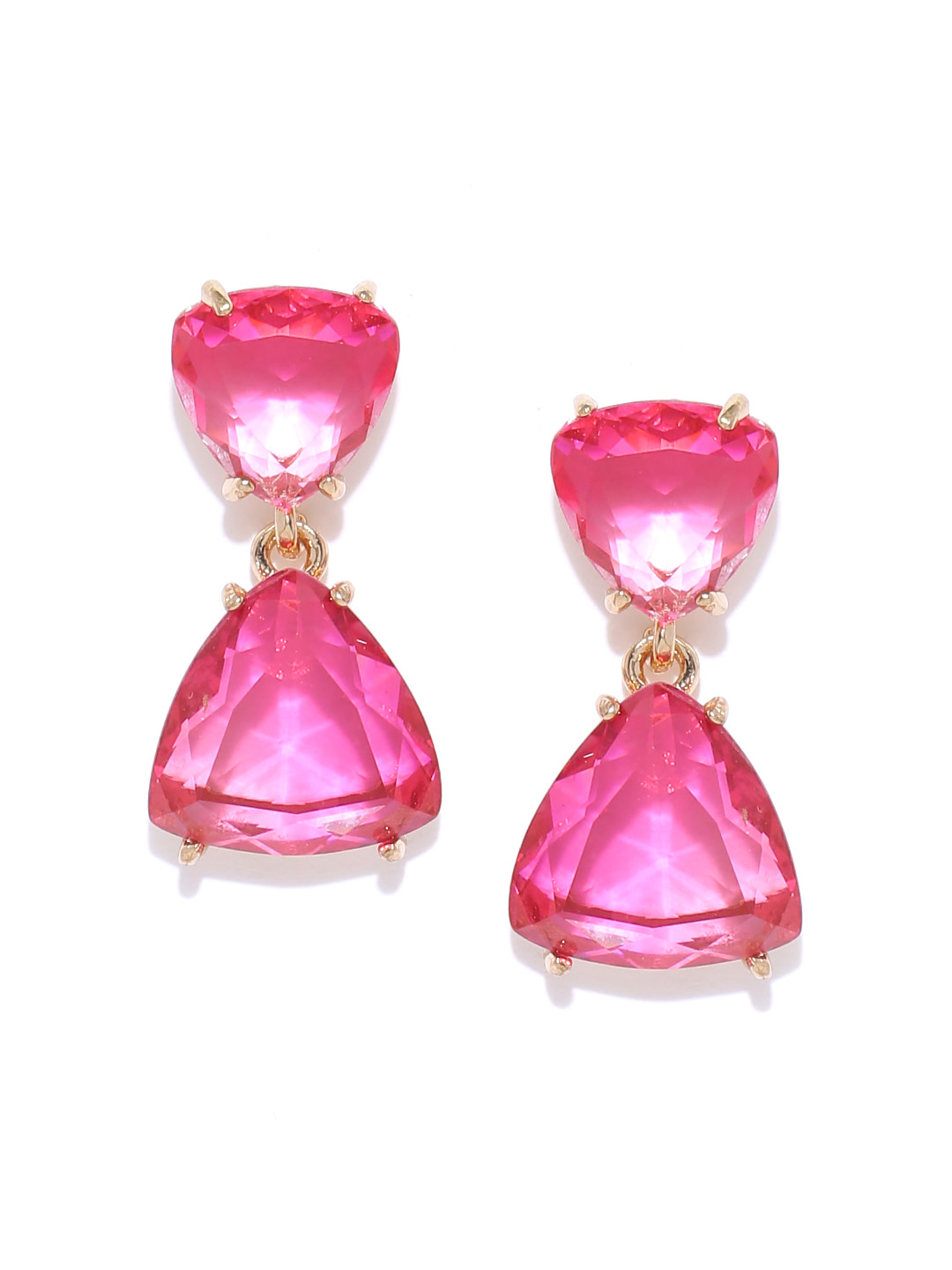 YouBella Pink Stone Studded Triangular Drop Earrings