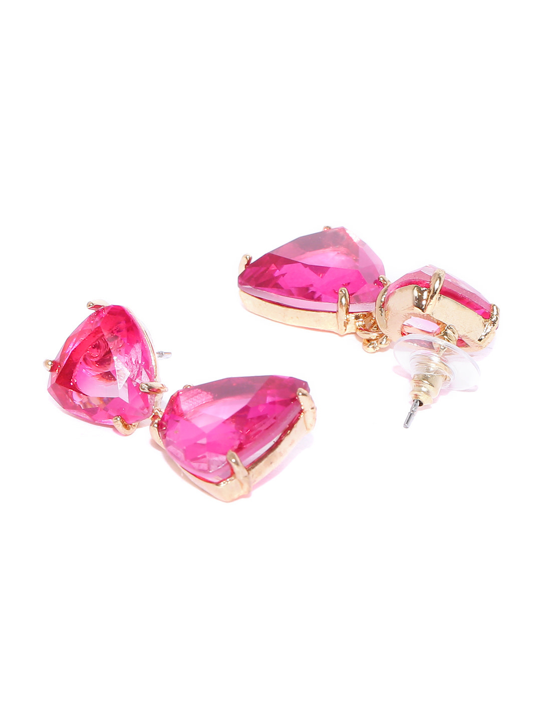 YouBella Pink Stone Studded Triangular Drop Earrings