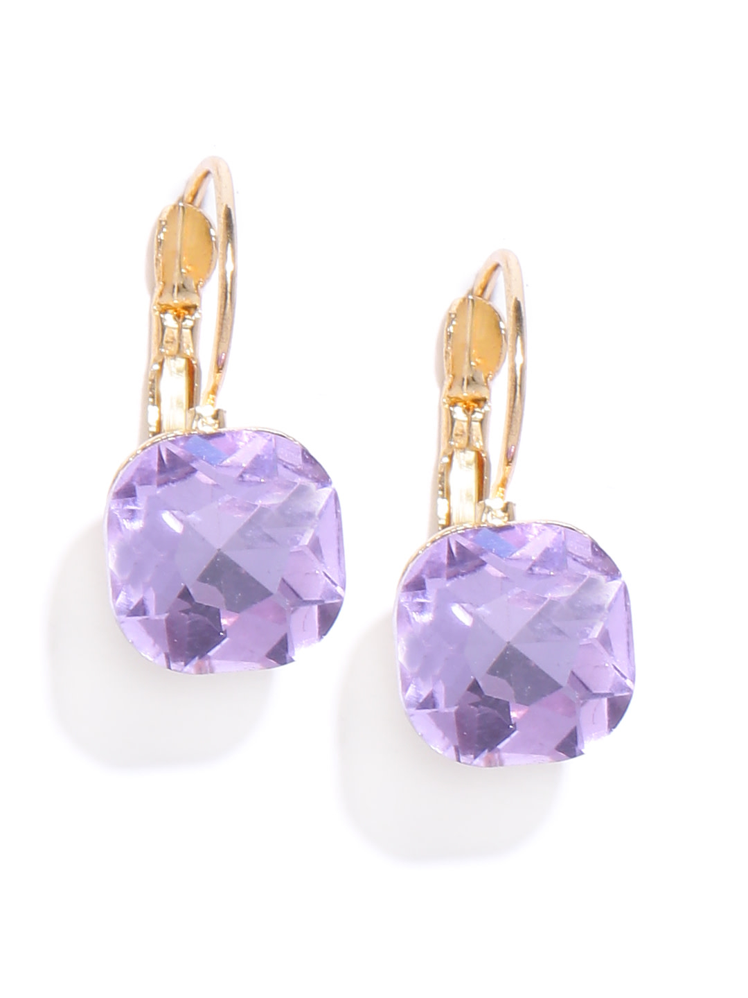 YouBella Purple Gold-Plated Stone-Studded Square Drop Earrings