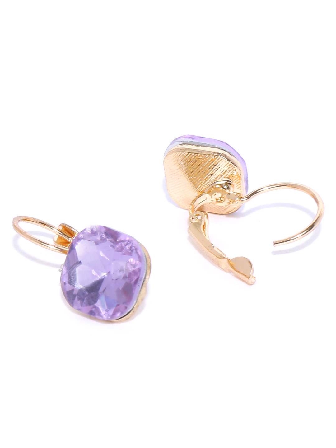 YouBella Purple Gold-Plated Stone-Studded Square Drop Earrings