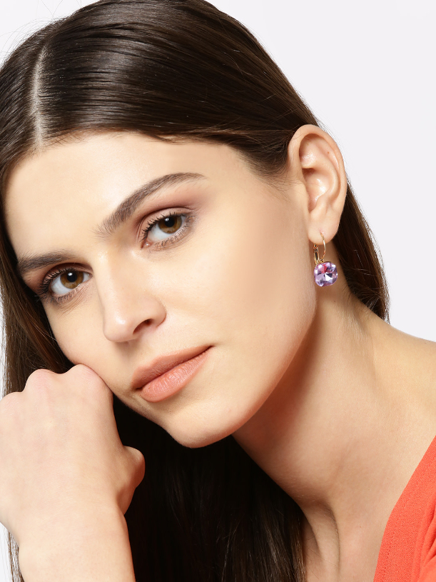 YouBella Purple Gold-Plated Stone-Studded Square Drop Earrings