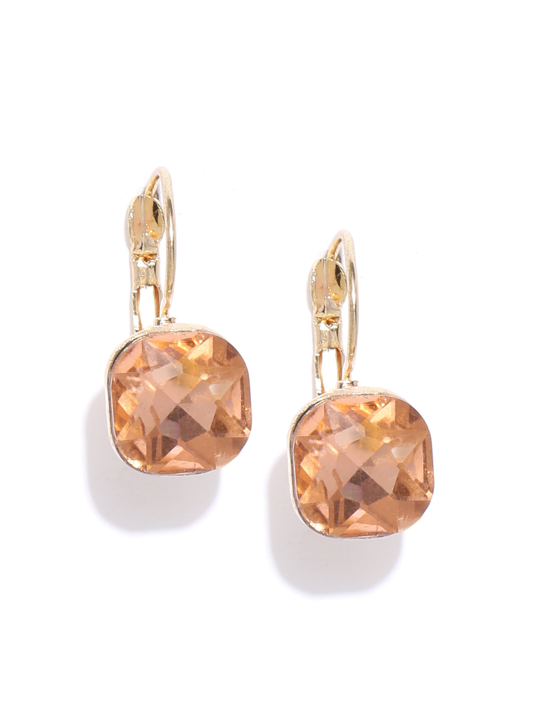 YouBella Brown Gold Plated Stone Studded Square Drop Earrings