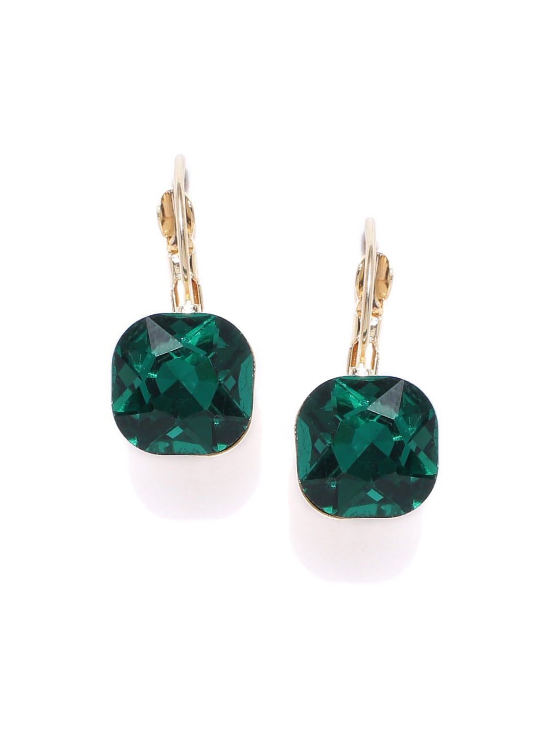YouBella Green Gold-Plated Stone Studded Square Drop Earrings