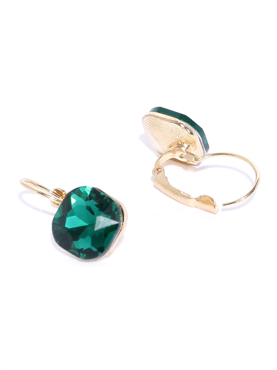 YouBella Green Gold-Plated Stone Studded Square Drop Earrings