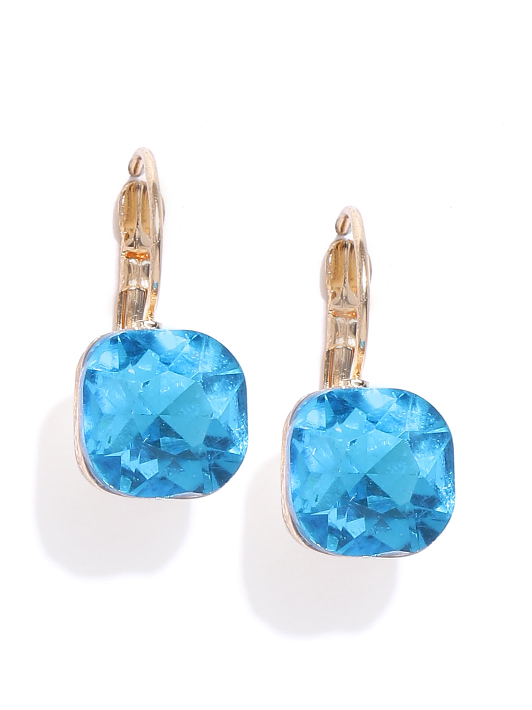 YouBella Blue Gold-Plated Stone-Studded Square Drop Earrings