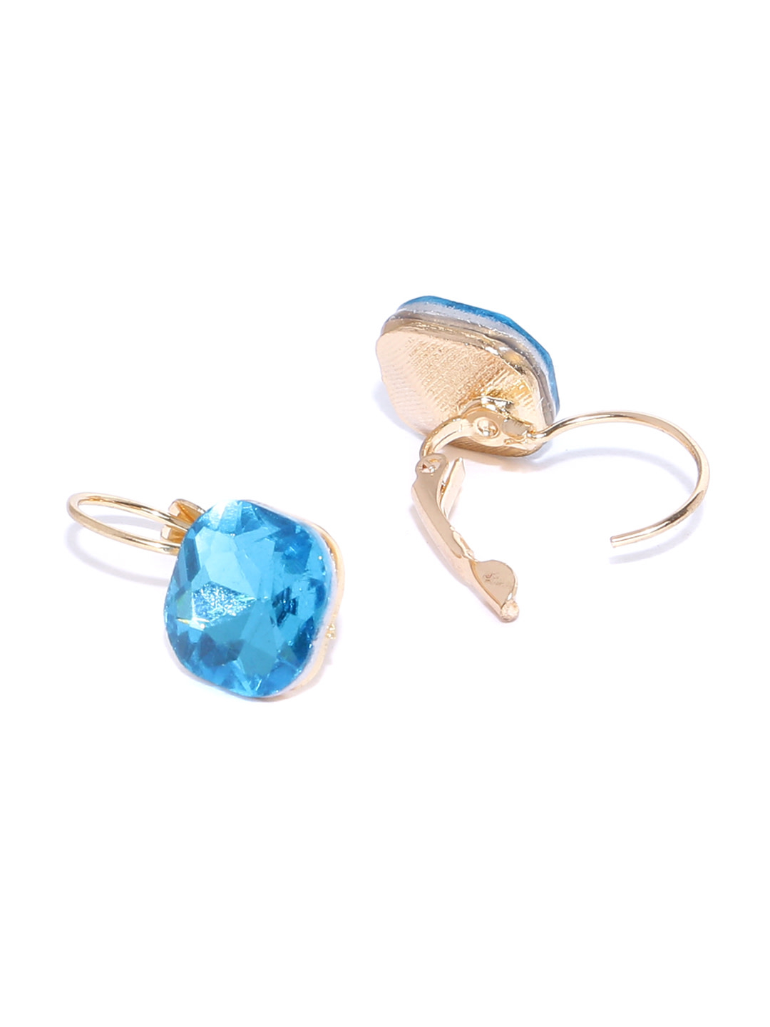 YouBella Blue Gold-Plated Stone-Studded Square Drop Earrings