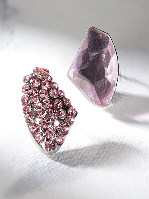 YouBella Pink  Silver-Toned Mismatch Stone Studs