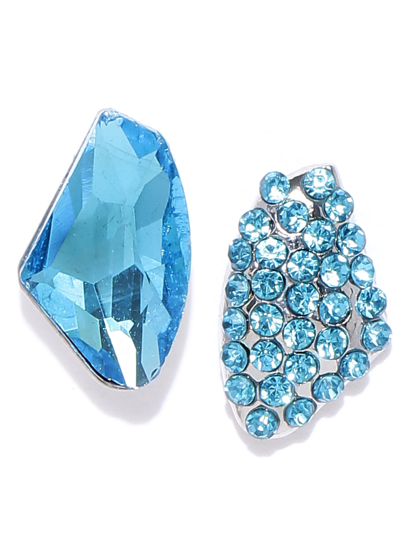 YouBella Blue Stone Studded Mismatch Contemporary Studs