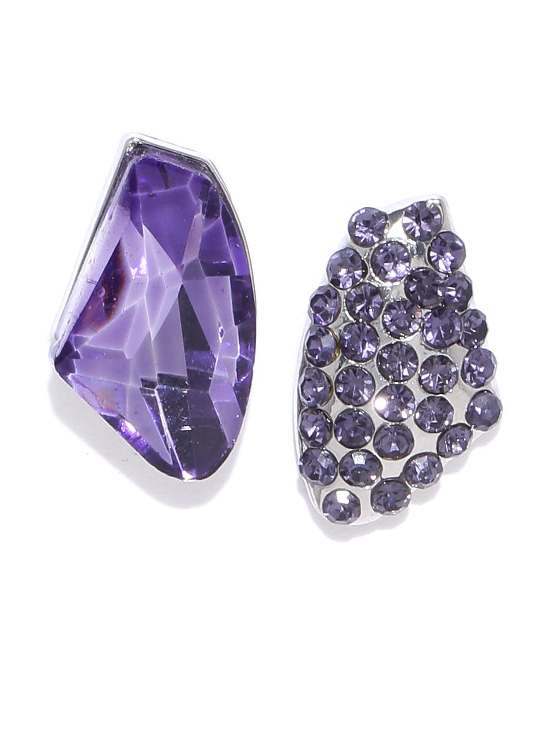 YouBella Purple  Gunmetal-Toned Stone-Studded Mismatch Contemporary Studs