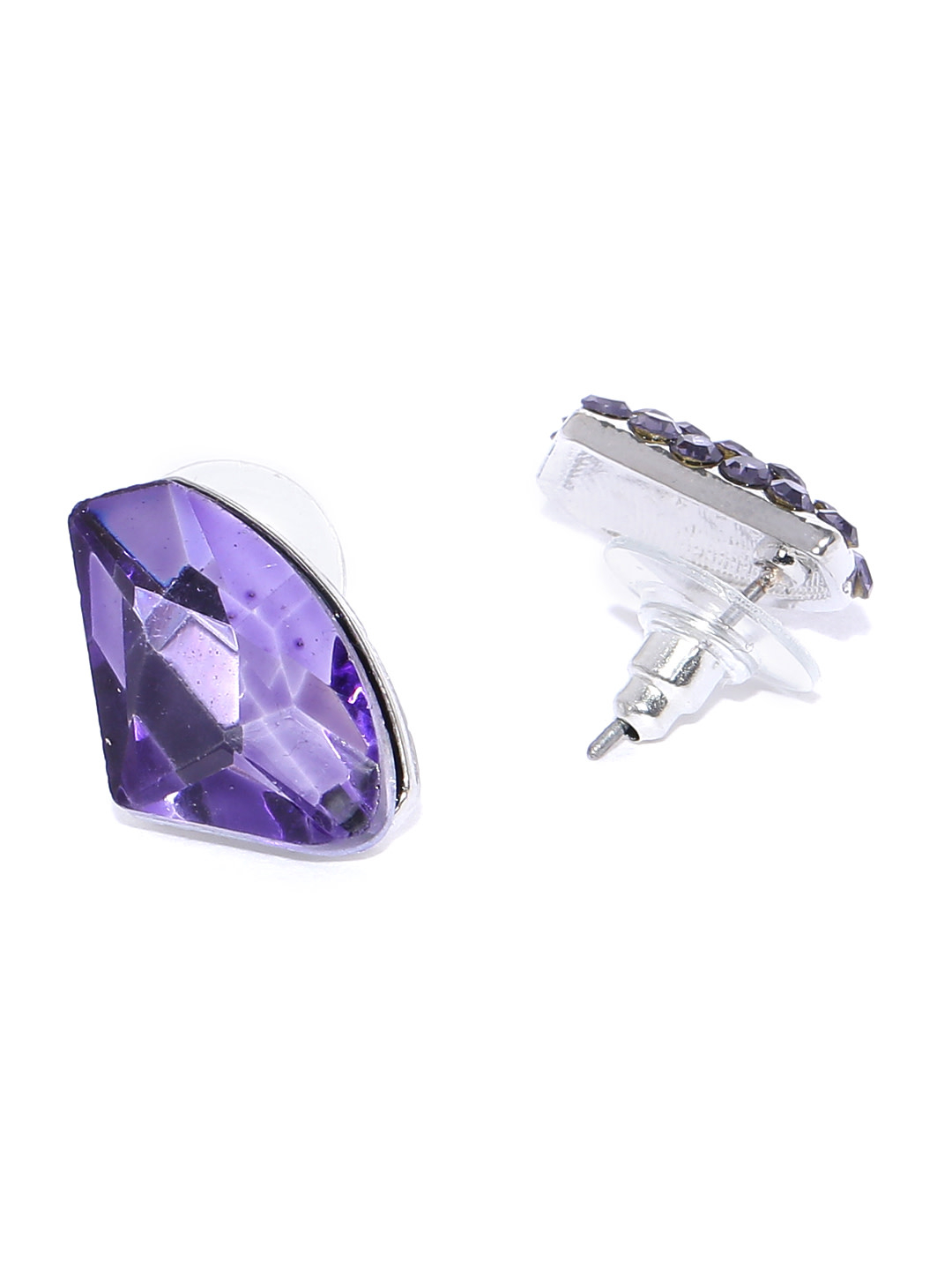 YouBella Purple  Gunmetal-Toned Stone-Studded Mismatch Contemporary Studs