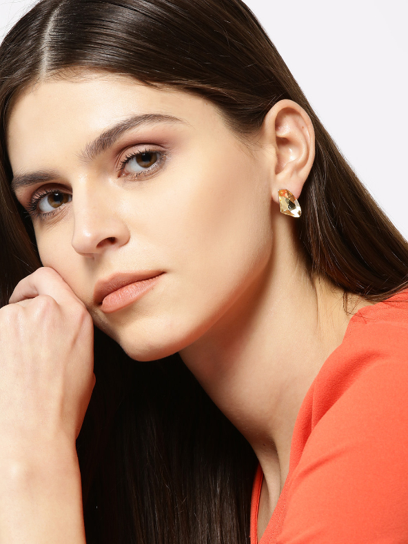 YouBella Gold-Toned  Silver-Toned Stone-Studded Mismatch Contemporary Studs