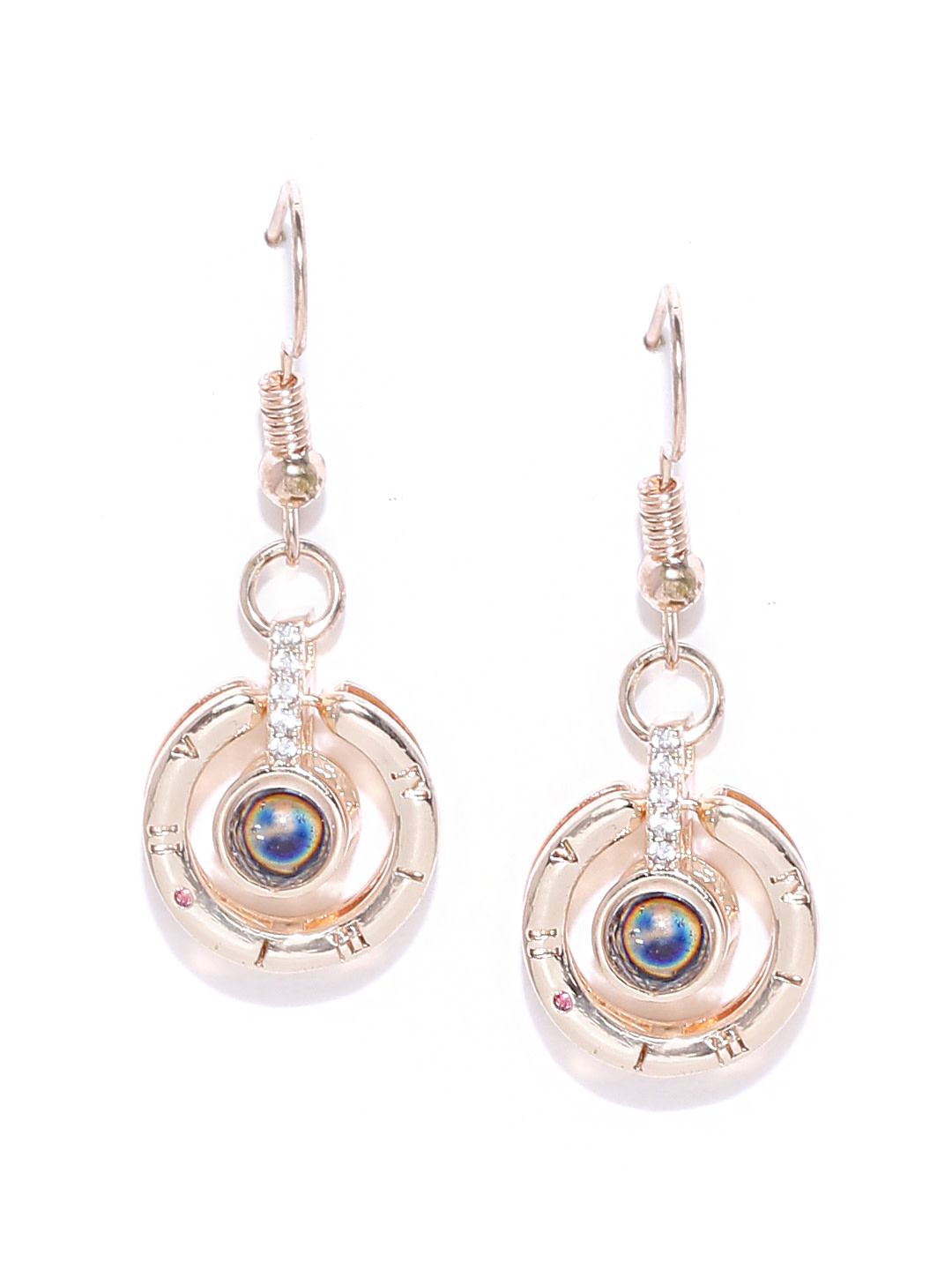 YouBella Rose Gold Toned Gold Plated Stone Studded Circular Drop Earrings