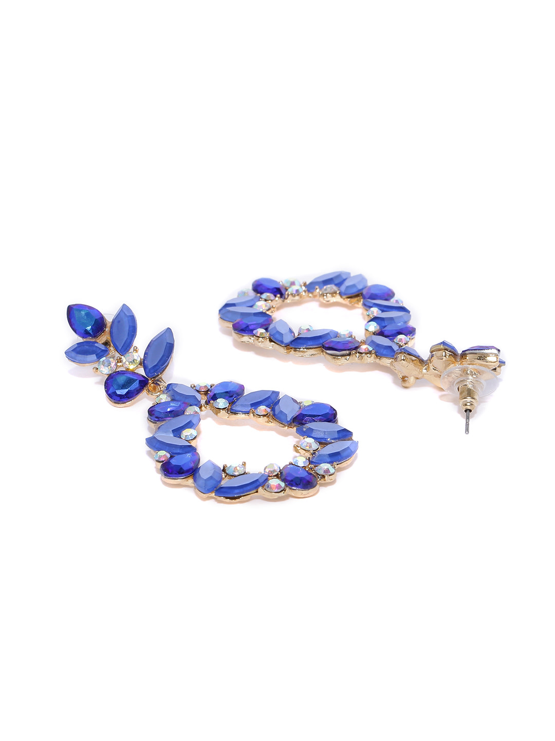 YouBella Blue Gold-Plated Teardrop-Shaped Stone-Studded Drop Earrings