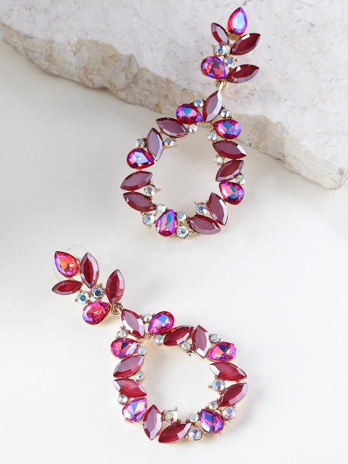YouBella Pink Gold-Plated Teardrop Shaped Drop Earrings