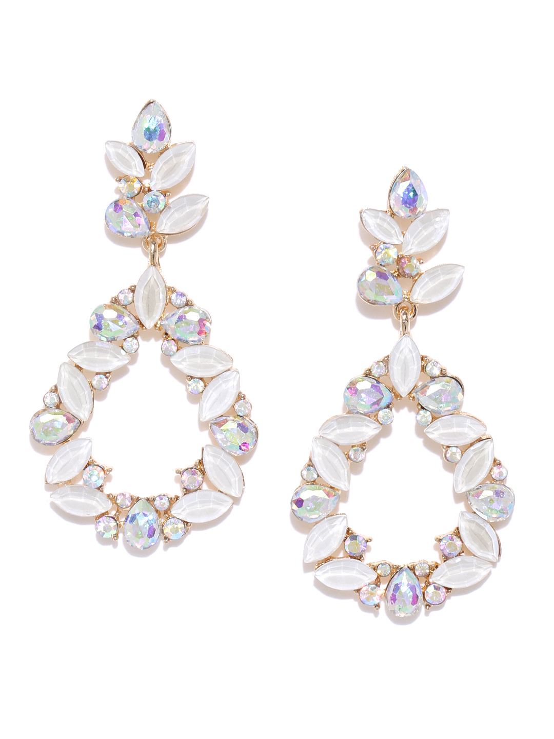 YouBella White Gold Plated Stone Studded Contemporary Drop Earrings