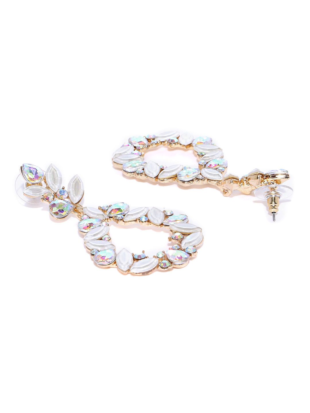 YouBella White Gold Plated Stone Studded Contemporary Drop Earrings