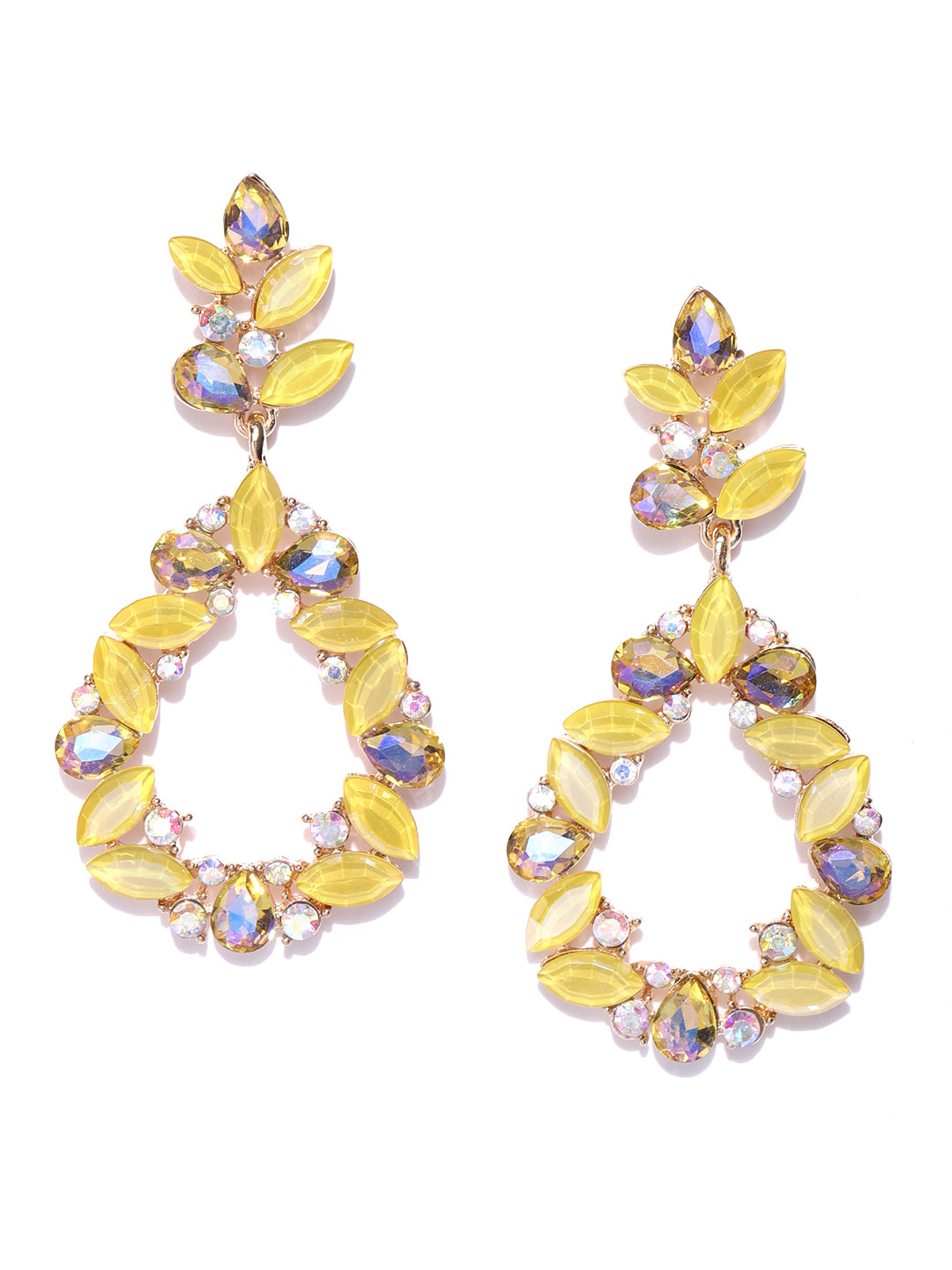 YouBella Yellow Gold Plated Stone Studded Contemporary Drop Earrings