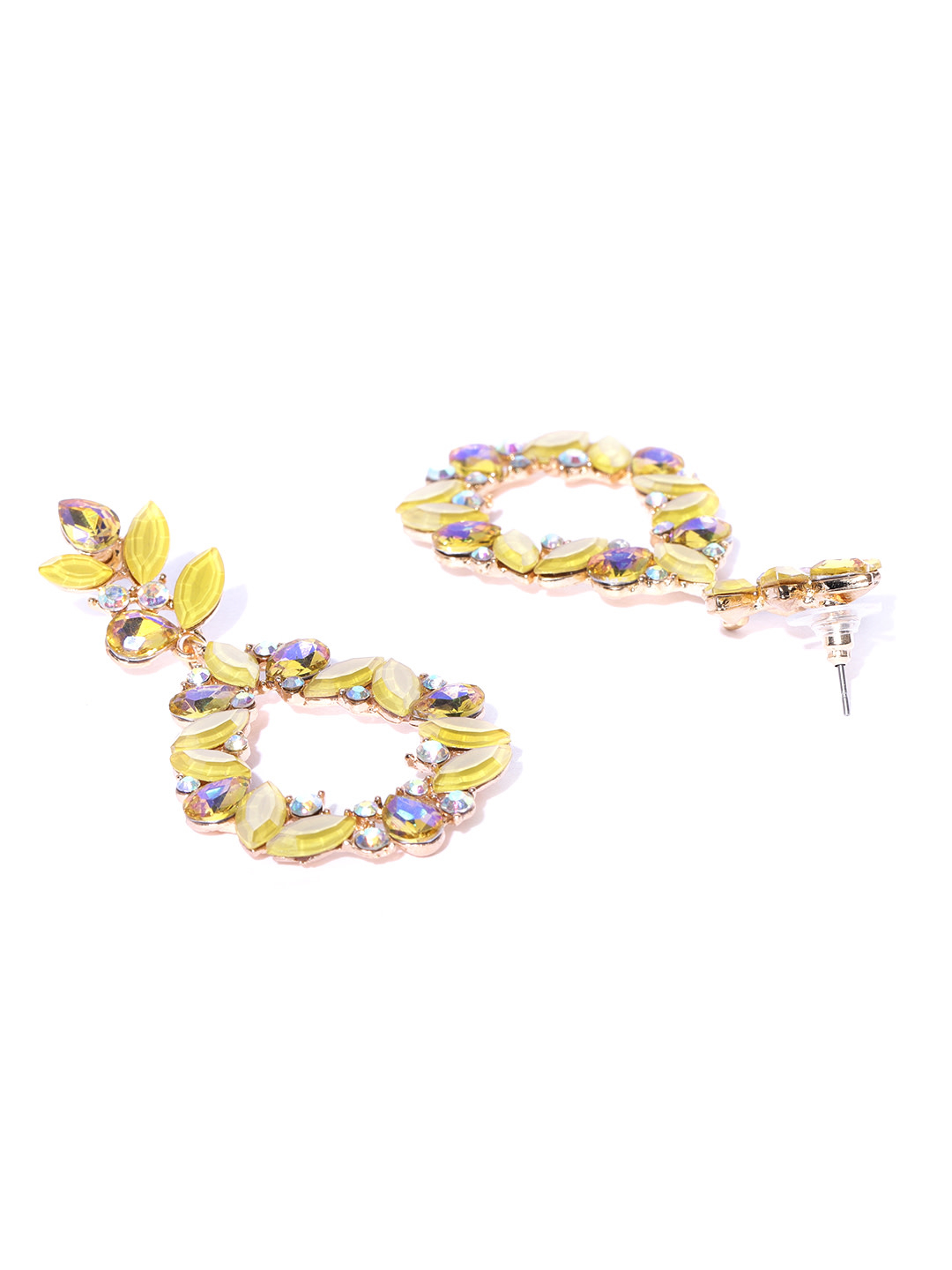 YouBella Yellow Gold Plated Stone Studded Contemporary Drop Earrings