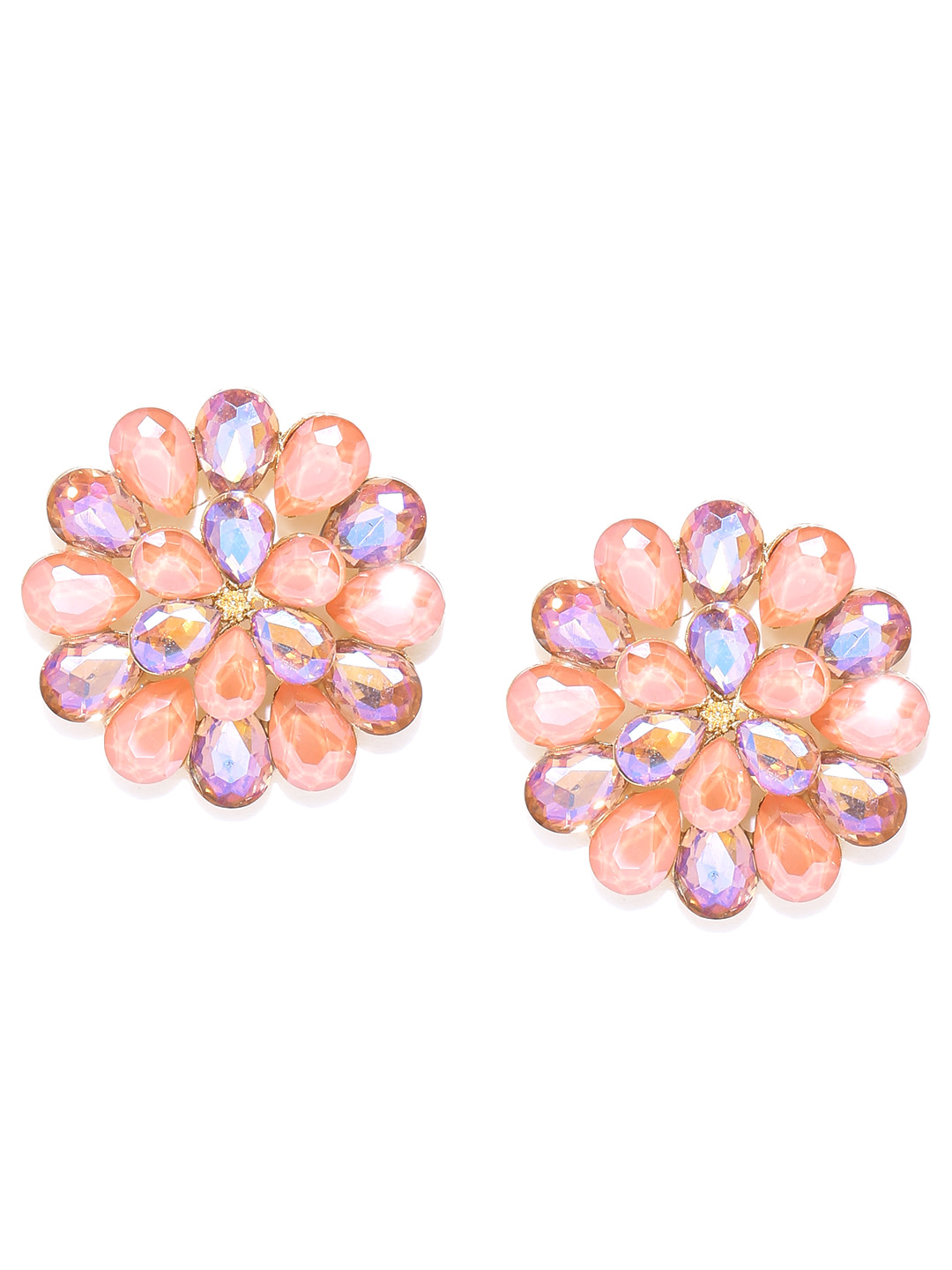 YouBella Peach-Coloured  Gold-Toned Stone-Studded Floral Drop Earrings