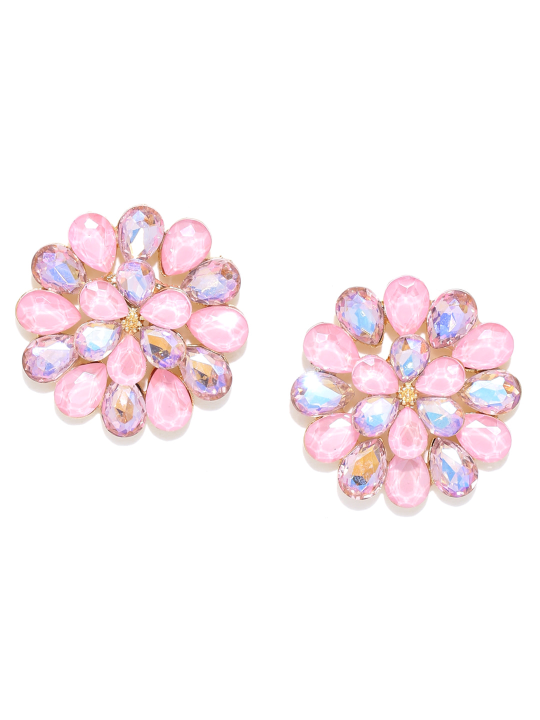 YouBella Pink Stone Studded Floral Oversized Studs