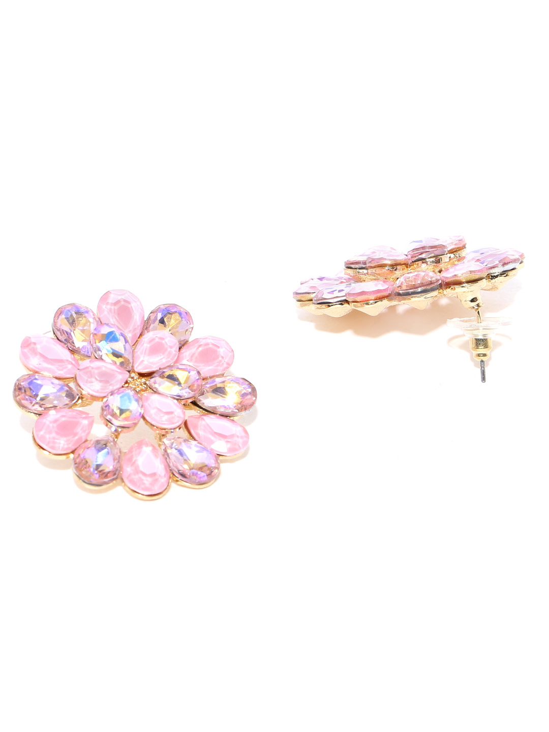 YouBella Pink Stone Studded Floral Oversized Studs