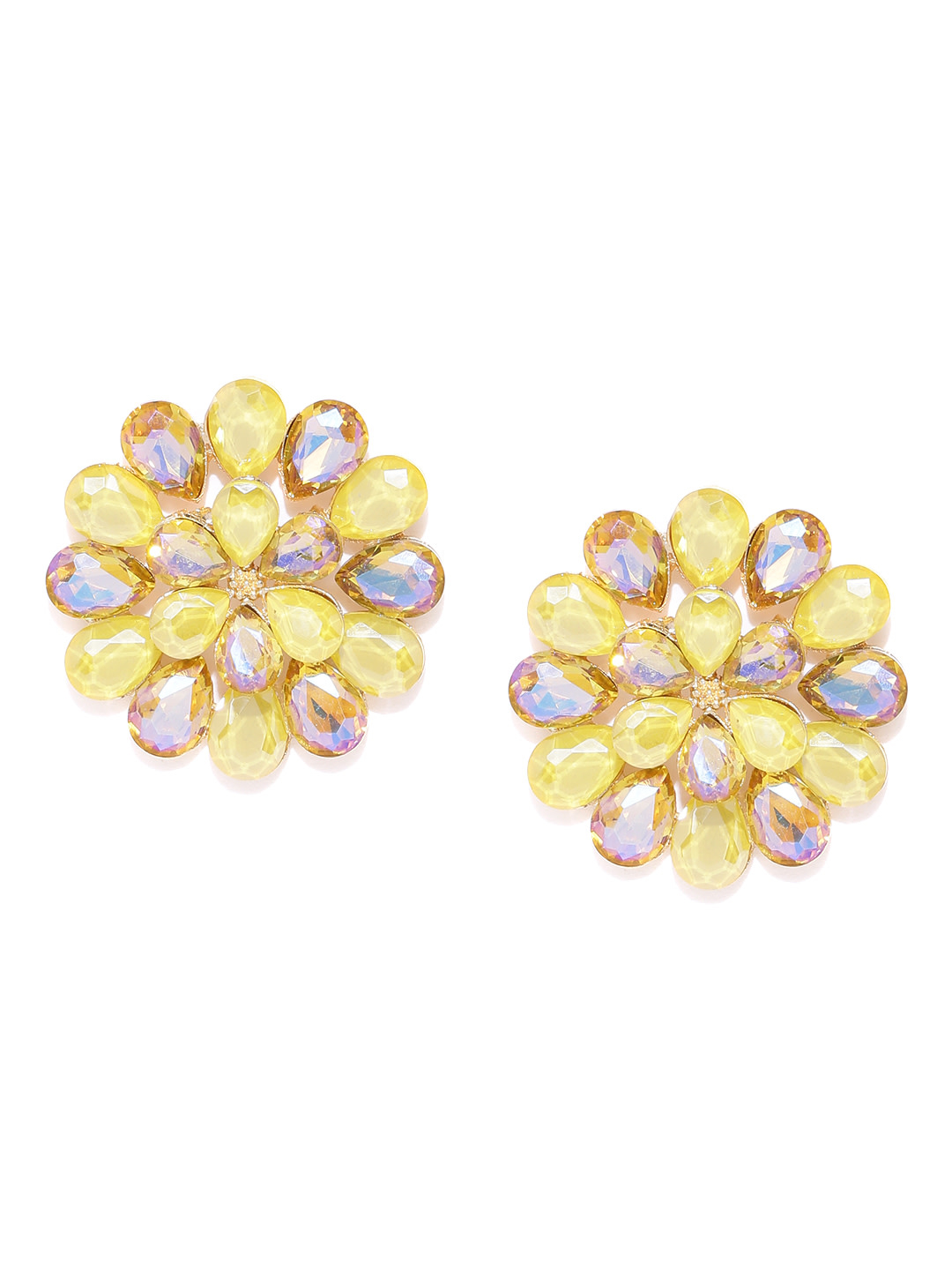 YouBella Yellow  Gold-Toned Stone-Studded Floral Drop Earrings