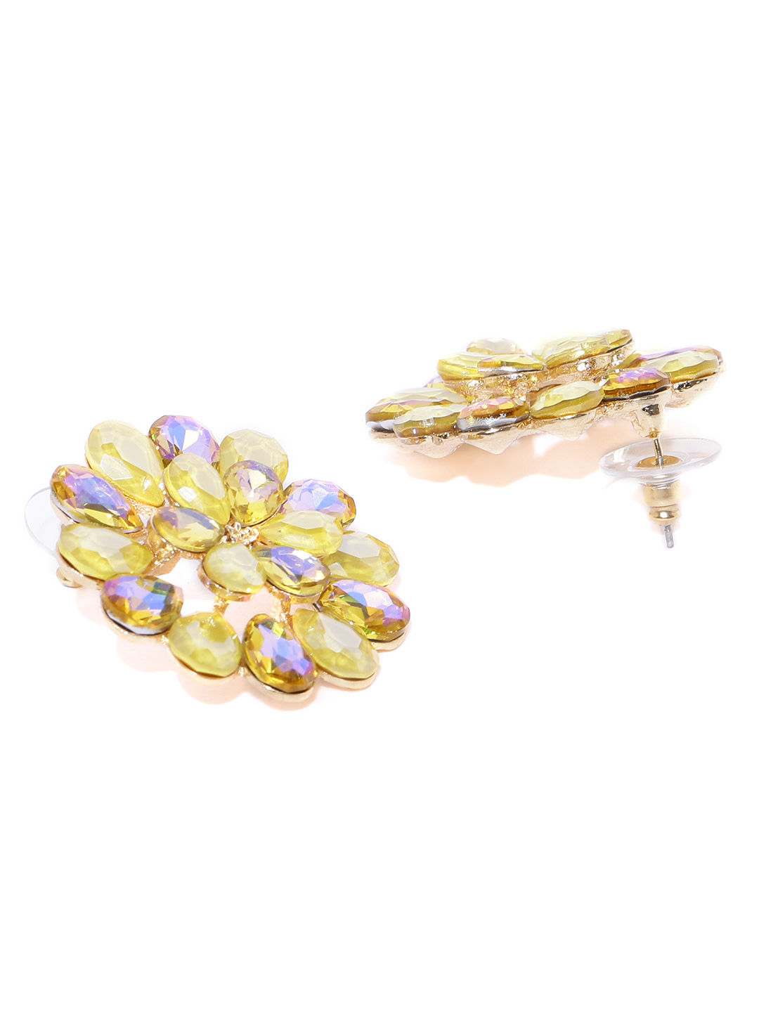 YouBella Yellow  Gold-Toned Stone-Studded Floral Drop Earrings