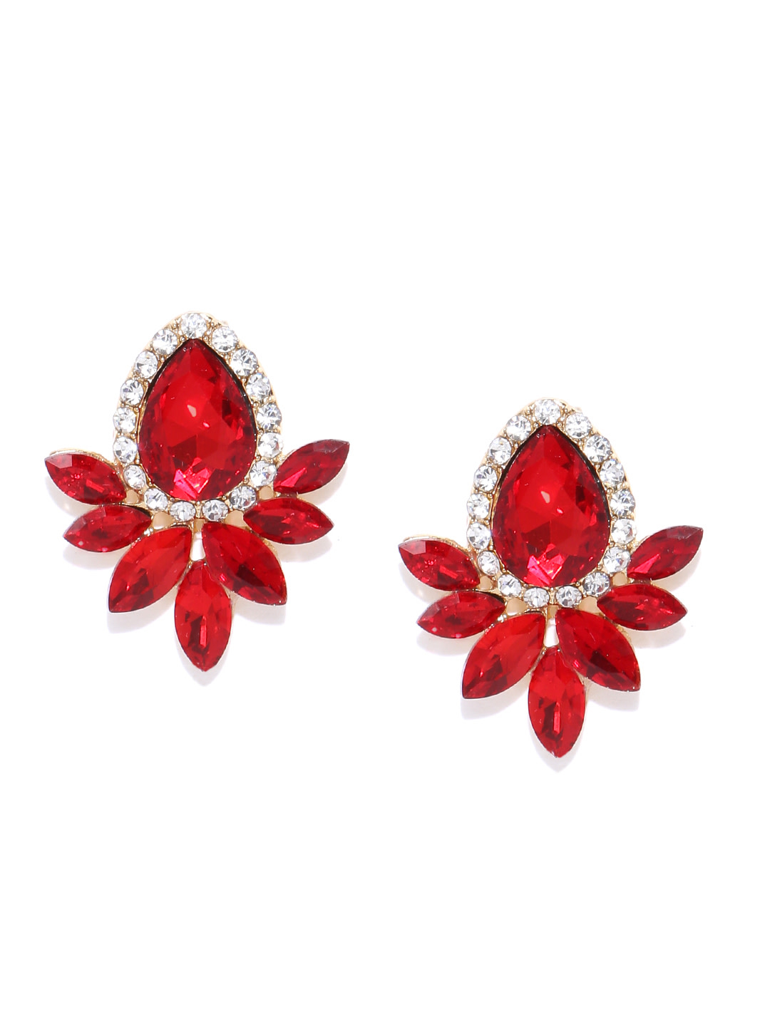YouBella Red Stone-Studded Contemporary Drop Earrings