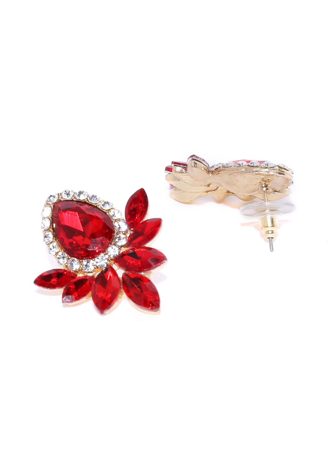 YouBella Red Stone-Studded Contemporary Drop Earrings