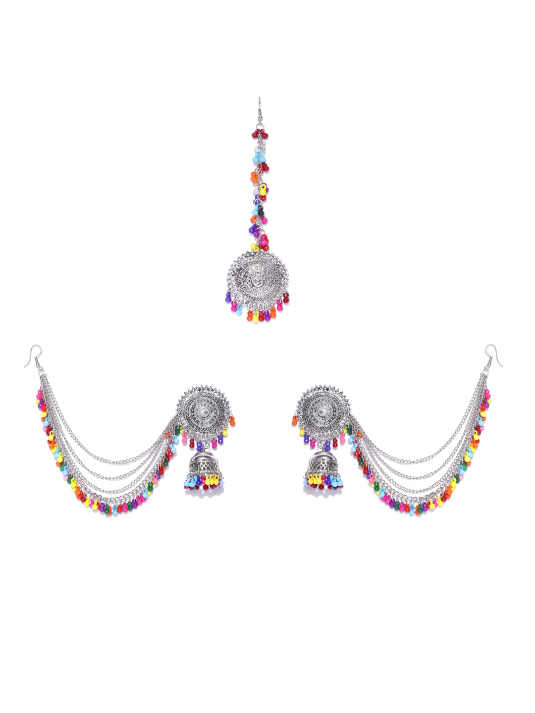 YouBella Multicolour Oxidized Silver Plated Afghani Kashmiri Tribal Jhumka Earrings for Women