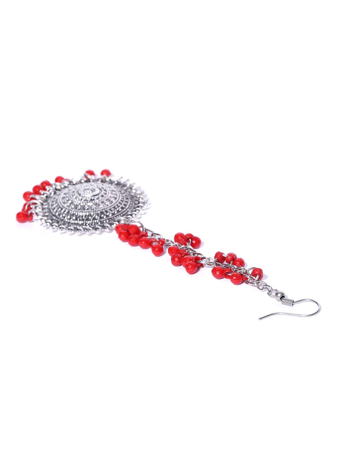 YouBella Red Oxidised Silver-Plated Beaded Jewellery Set