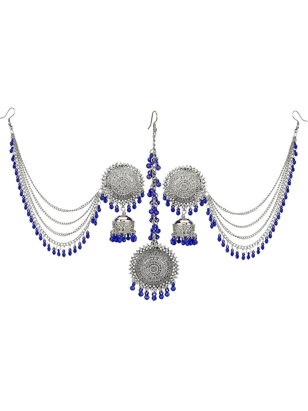 YouBella Earrings for Women Jewellery Earrings Afghani Kashmiri Tribal Jhumka earrings ear rings for Girls and Women (BLUE)
